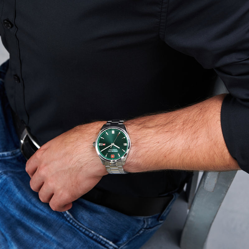 Swiss Military Hanowa Unisex Analogue Wrist Watch Stainless Steel Green 38 mm - Men's Watch Women's Watch Timepiece Wristwatch Chronograph