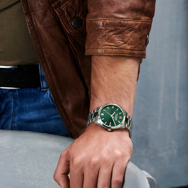 Swiss Military Hanowa Unisex Analogue Wrist Watch Stainless Steel Green 38 mm - Men's Watch Women's Watch Timepiece Wristwatch Chronograph