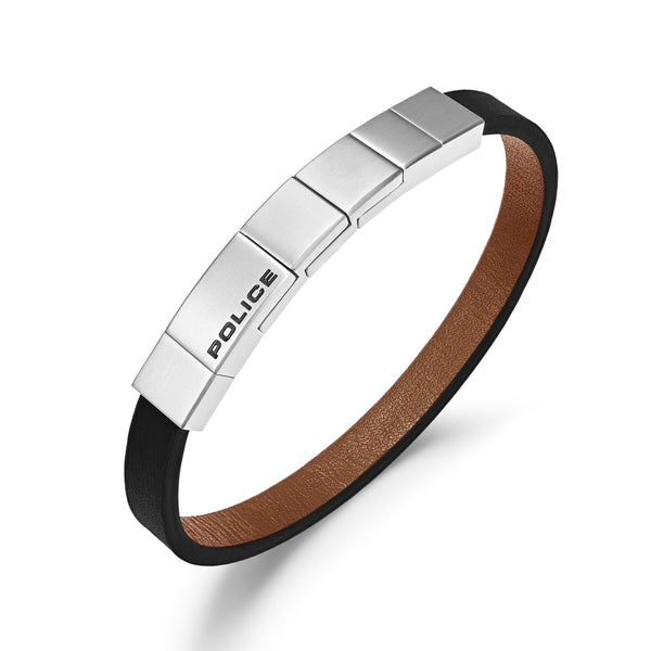 Police Men's Leather Bracelet Black/Brown Stainless Steel Herren Armband Leder Armbänder Herrenarmband