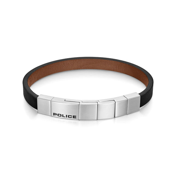 Police Men's Leather Bracelet Black/Brown Stainless Steel Herren Armband Leder Armbänder Herrenarmband