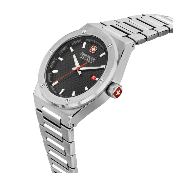 Swiss Military Hanowa Unisex Analogue Wristwatch Stainless Steel Silver/Black 40mm Sidewinder Men's Watch Chronograph Wristwatch Swiss Made