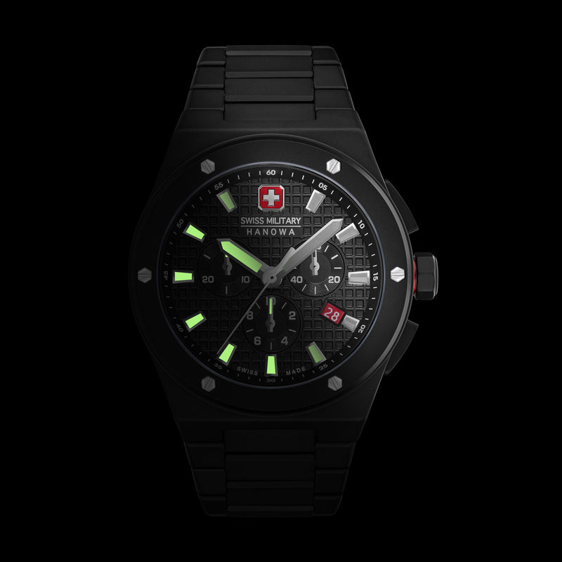 Swiss Military Hanowa Men's Wristwatch Chronograph Black 42mm Stainless Steel Men's Watch Wristwatch Chronographs Watches Bracelets