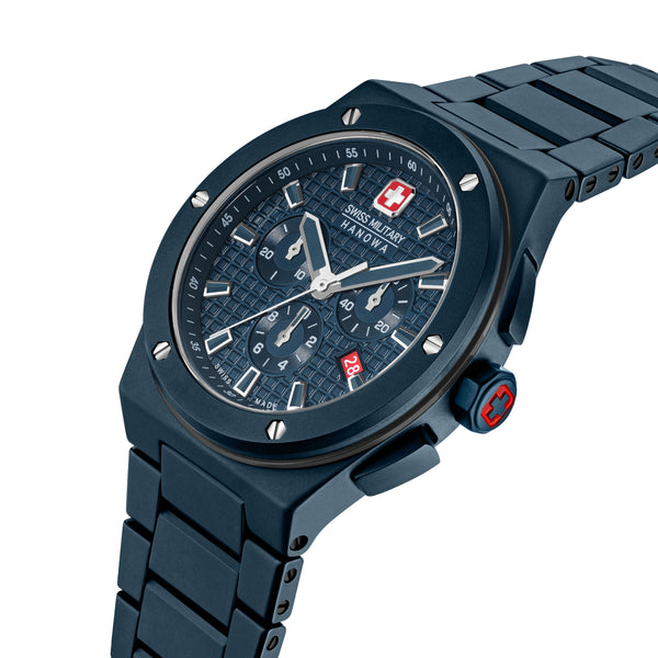 Swiss Military Hanowa Men's Wristwatch Chronograph Stainless Steel Blue 42mm Swiss Made Men's Watch Chronograph Wristwatch Men's Watch