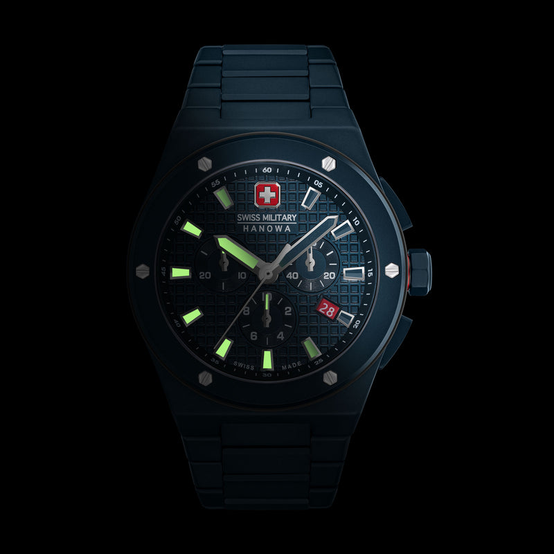 Orologio da uomo Swiss Military Hanowa Cronografo in acciaio inossidabile blu 42 mm Orologio da uomo Swiss Made Cronografo Orologio da uomo