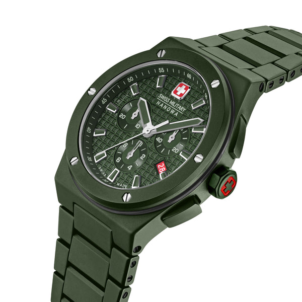 Swiss Military Hanowa Men's Wristwatch Sidewinder Green 42mm Stainless Steel Wristwatch Men's Watch Chronograph Watches Shop