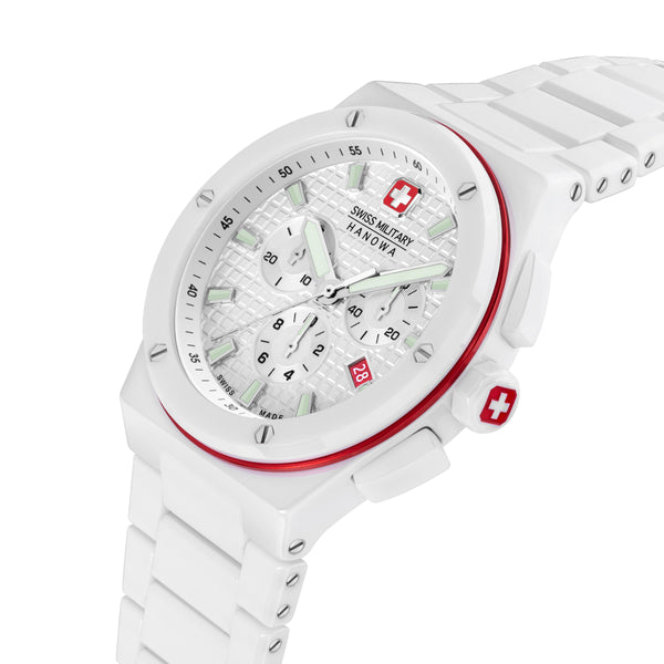 Swiss Military Hanowa Unisex Wristwatch White/Red 42mm Stainless Steel Men's Watch Chronograph Wristwatch Quartz Watch