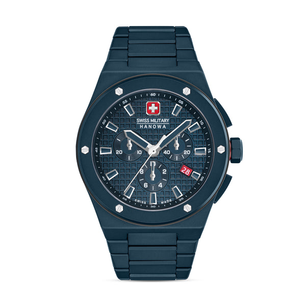 Swiss Military Hanowa Men's Wristwatch Chronograph Stainless Steel Blue 42mm Swiss Made Men's Watch Chronograph Wristwatch Men's Watch