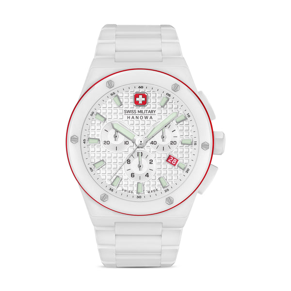 Swiss Military Hanowa Unisex Wristwatch White/Red 42mm Stainless Steel Men's Watch Chronograph Wristwatch Quartz Watch