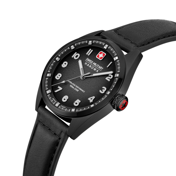 Swiss Military Hanowa Men's Wristwatches Black Leather 42mm Wristwatch Men's Watch Chronograph Analog Quartz