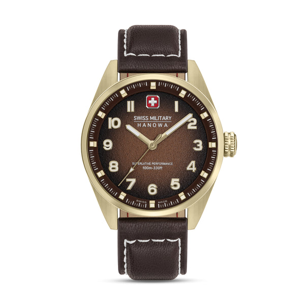 Swiss Military Hanowa Men's Watch Leather Brown 40mm Analogue Wristwatch - Swiss Made - Waterproof - Chronograph - Men's Watch