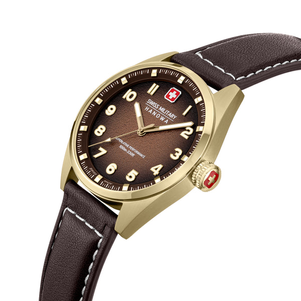Swiss Military Hanowa Men's Watch Leather Brown 40mm Analogue Wristwatch - Swiss Made - Waterproof - Chronograph - Men's Watch