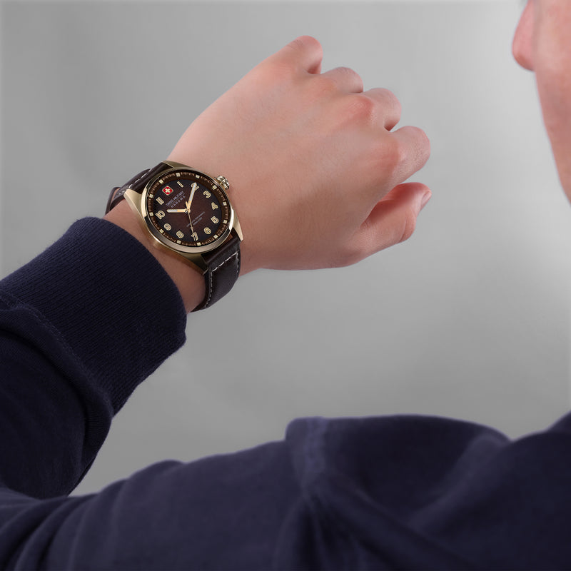 Swiss Military Hanowa Men's Watch Leather Brown 40mm Analogue Wristwatch - Swiss Made - Waterproof - Chronograph - Men's Watch