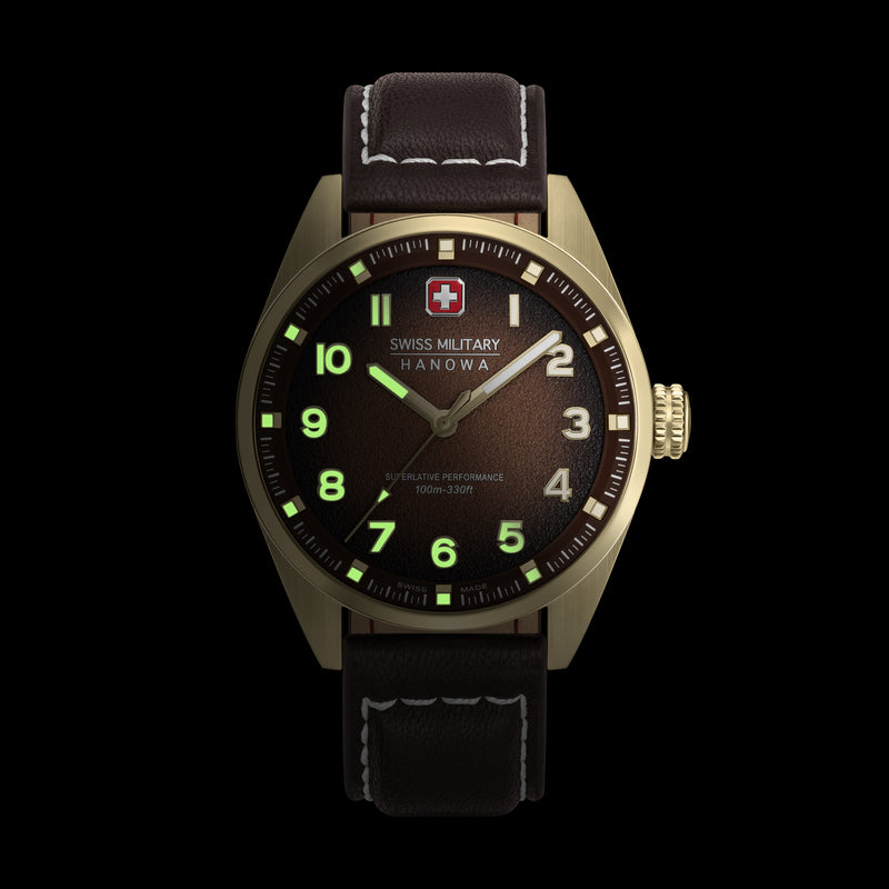 Swiss Military Hanowa Men's Watch Leather Brown 40mm Analogue Wristwatch - Swiss Made - Waterproof - Chronograph - Men's Watch