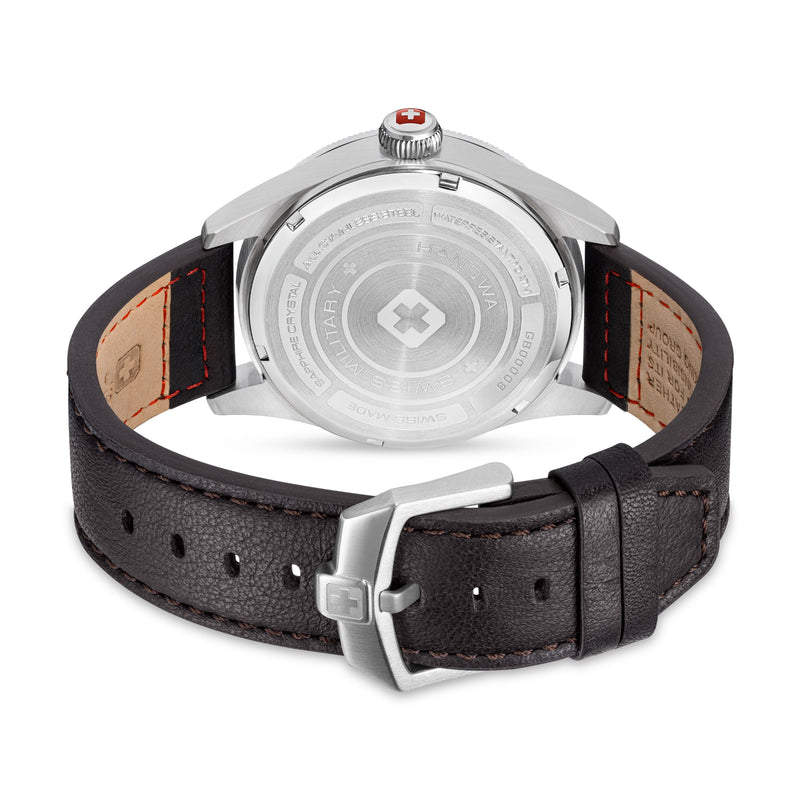 Swiss Military Hanowa Orologio da uomo Pelle Nero 42mm - Orologi Orologio da uomo Swiss Made - Orologio da uomo Cronografo - Orologio Nero