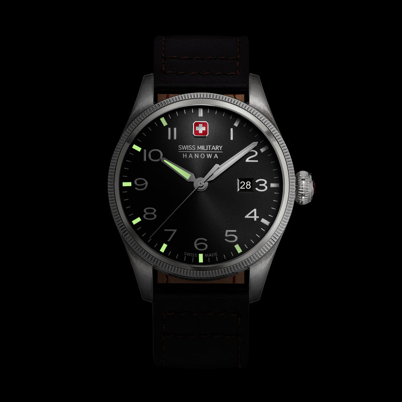 Swiss Military Hanowa Orologio da uomo Pelle Nero 42mm - Orologi Orologio da uomo Swiss Made - Orologio da uomo Cronografo - Orologio Nero