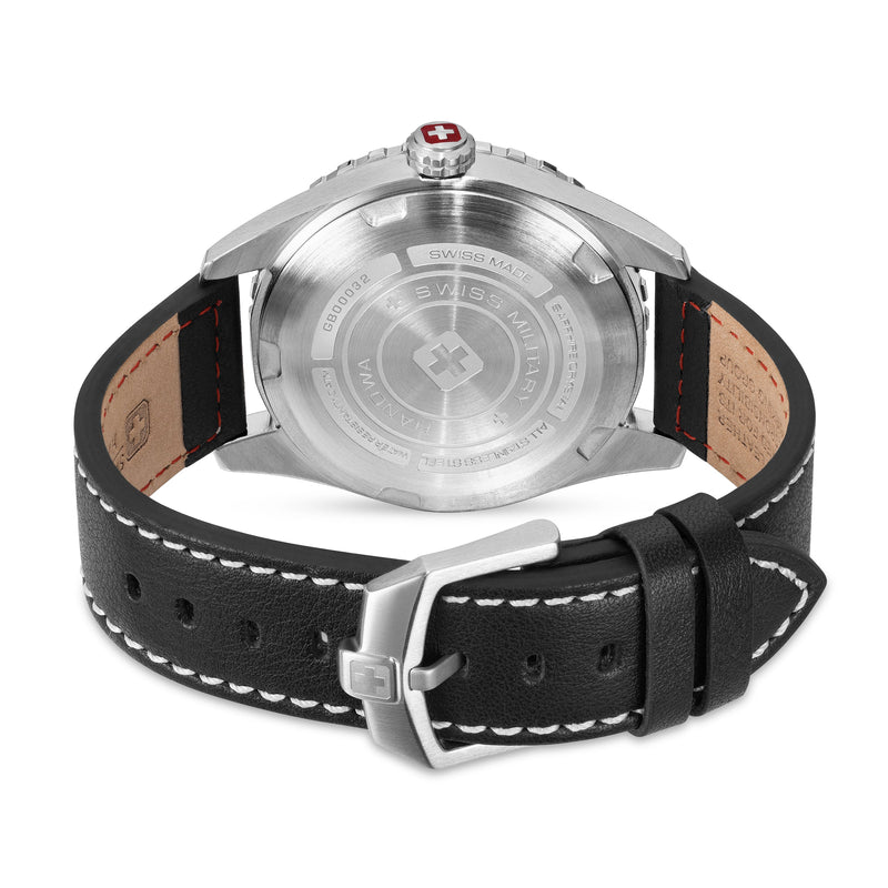 AFTERBURN GMT Leather/Stainless Steel Black 42mm GMT Armbanduhr Herren  Swiss Made