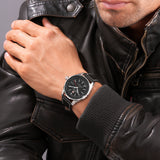AFTERBURN GMT Leather/Stainless Steel Black 42mm GMT Armbanduhr Herren  Swiss Made