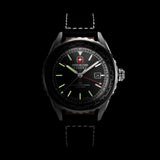 AFTERBURN GMT Leather/Stainless Steel Black 42mm GMT Armbanduhr Herren  Swiss Made