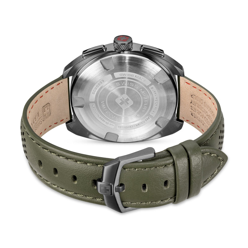 Swiss Military Hanowa Men's Analog Chronograph Green Leather 43mm Watch Men's Watch Wristwatch Chronograph Leather