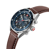 Swiss Military Hanowa Men's Wristwatch Analog Leather Brown 42mm Chronograph Men's Watch Watches Bracelets
