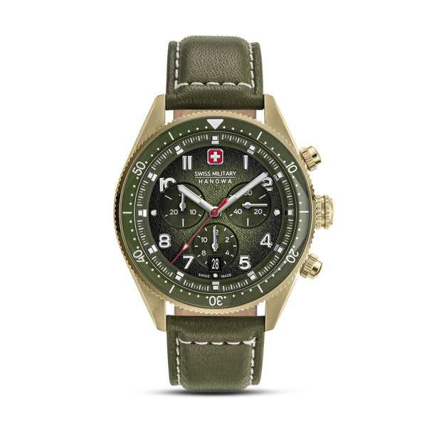 Swiss Military Hanowa Men's Watch Leather Green 42mm Chronograph Men's Watch Wristwatch Watches