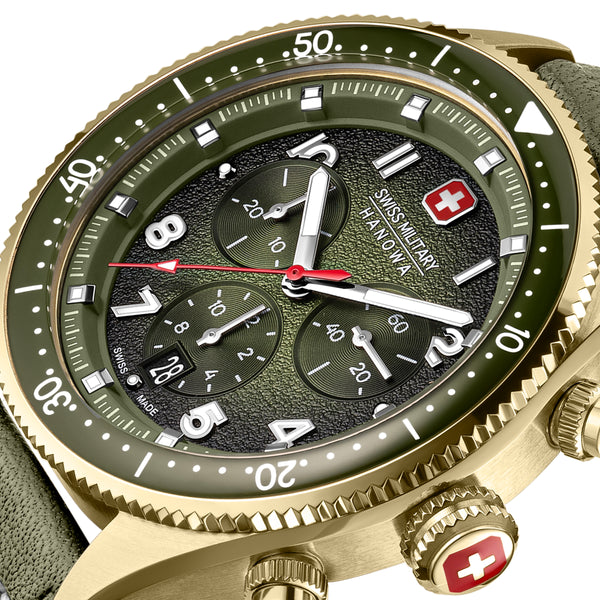 Swiss Military Hanowa Men's Watch Leather Green 42mm Chronograph Men's Watch Wristwatch Watches