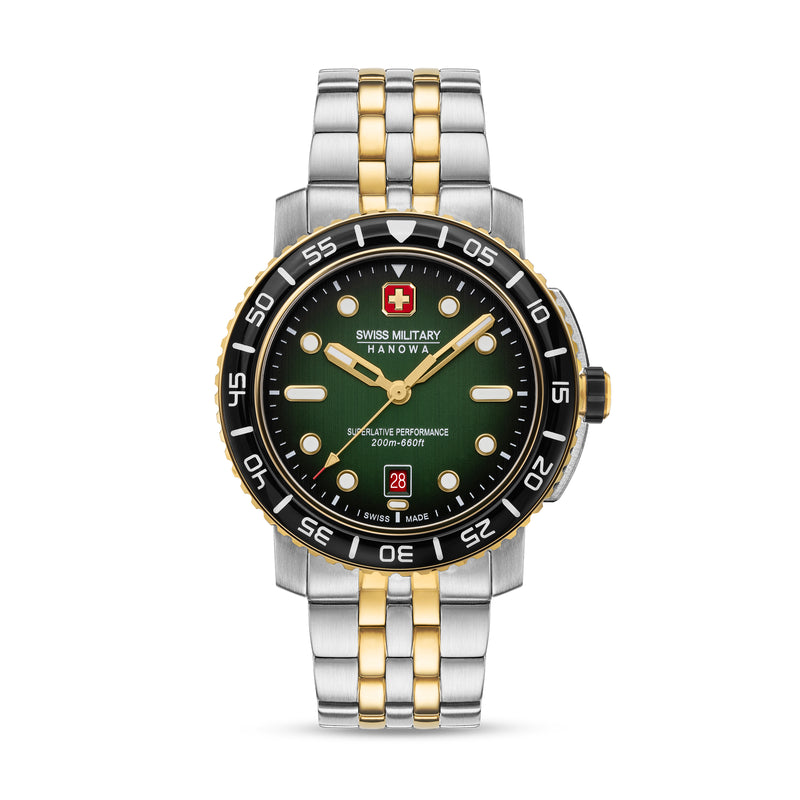 Swiss Military Hanowa Men's Wristwatch Stainless Steel Silver/Gold 42mm - Swiss Made Watch Chronograph Men's Watches