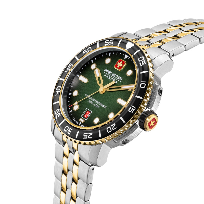 Swiss Military Hanowa Men's Wristwatch Stainless Steel Silver/Gold 42mm - Swiss Made Watch Chronograph Men's Watches