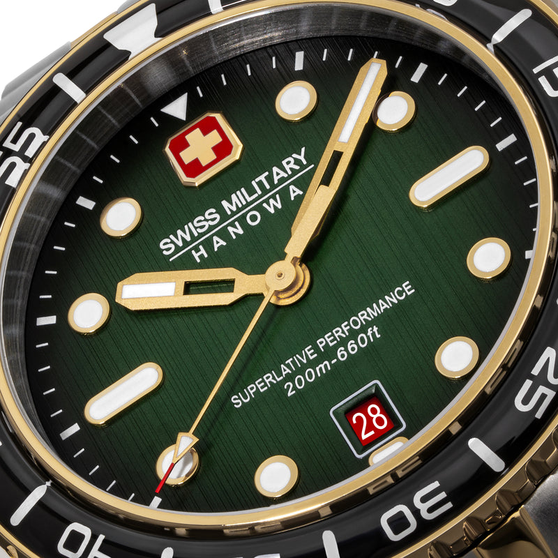 Swiss Military Hanowa Men's Wristwatch Stainless Steel Silver/Gold 42mm - Swiss Made Watch Chronograph Men's Watches