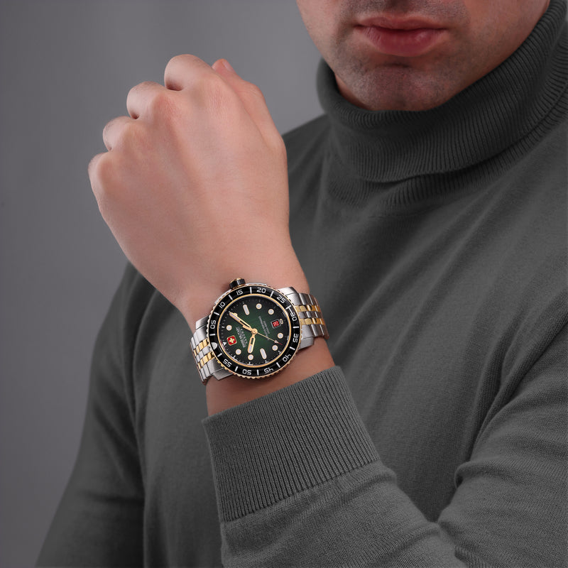 Swiss Military Hanowa Men's Wristwatch Stainless Steel Silver/Gold 42mm - Swiss Made Watch Chronograph Men's Watches