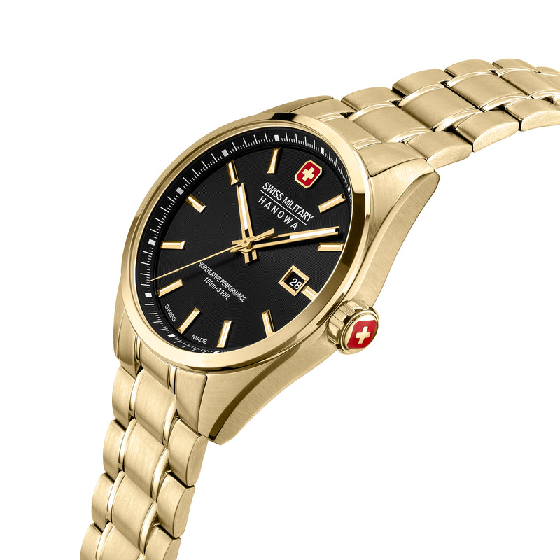 Swiss Military Hanowa Men's Wristwatches PIONEER Gold 42mm Stainless Steel Men's Watch Chronograph Wristwatch Analog Quartz