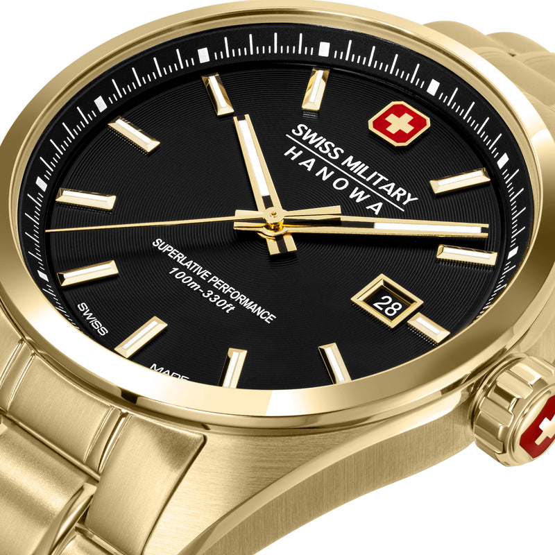 Swiss Military Hanowa Men's Wristwatches PIONEER Gold 42mm Stainless Steel Men's Watch Chronograph Wristwatch Analog Quartz