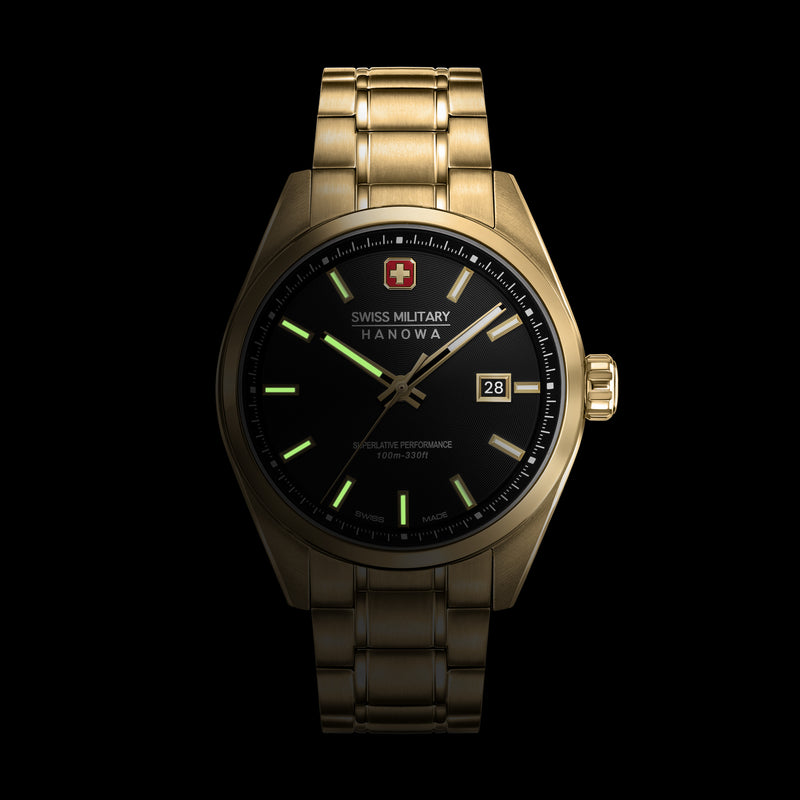Swiss Military Hanowa Men's Wristwatches PIONEER Gold 42mm Stainless Steel Men's Watch Chronograph Wristwatch Analog Quartz