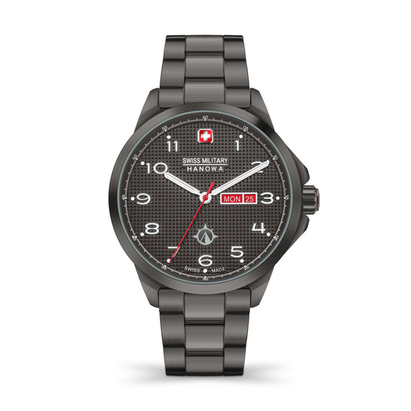 Swiss Military Hanowa Unisex Wristwatch Black 42mm Stainless Steel Men's Watch Chronograph Date Analog Quartz