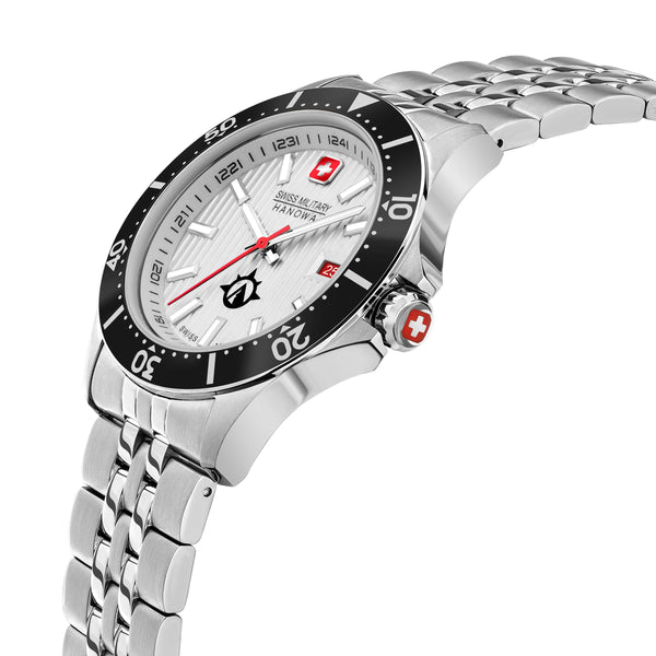 Swiss Military Hanowa Men's Wristwatch Stainless Steel Silver/Black Analog Quartz Chronograph Men's Watch Timepiece Movement