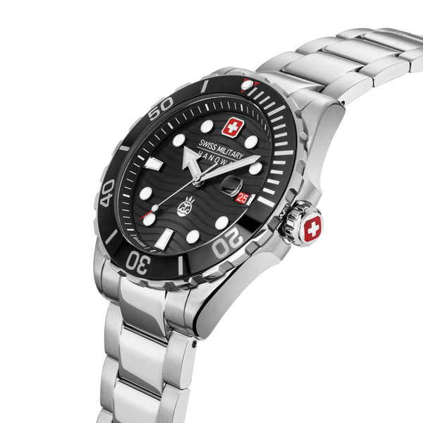 Swiss Military Hanowa Men's Wristwatch Offshore Diver II Diving Watch Black 42mm Stainless Steel Men's Watch Watches Chronograph