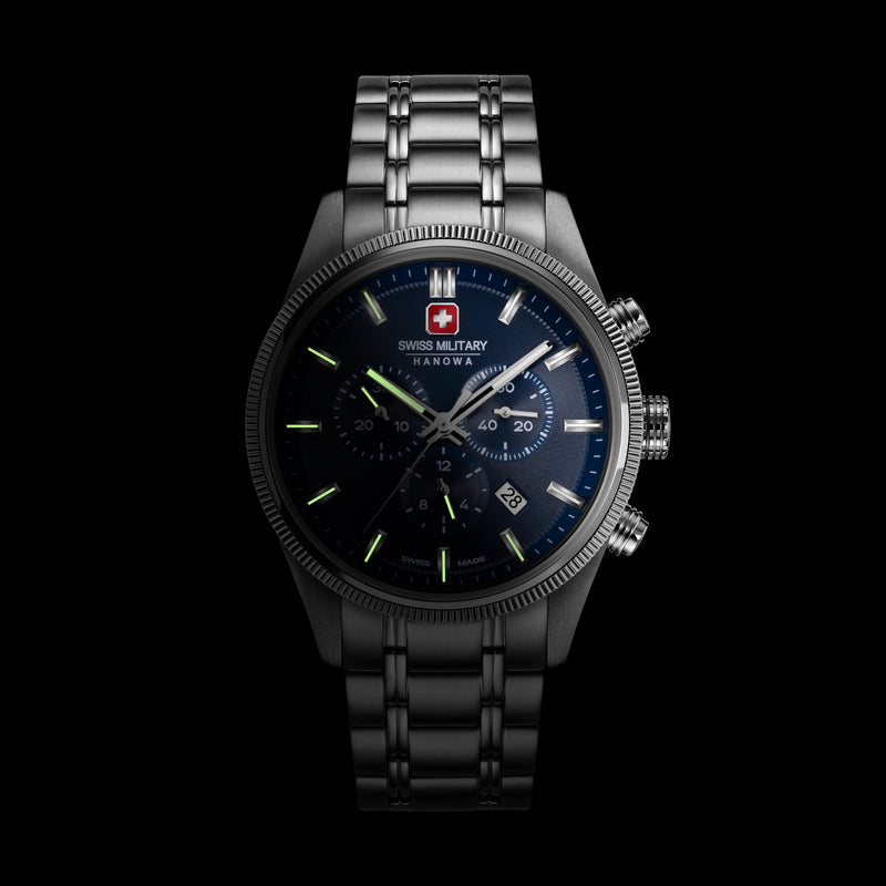 Swiss Military Hanowa Men's Chronograph Watch Stainless Steel Blue 42mm Men's Watch Wristwatch Chronograph Swiss Made