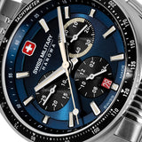 DEFENDER Blue Stainless Steel 42mm Herren Leder Armband -  Swiss Made