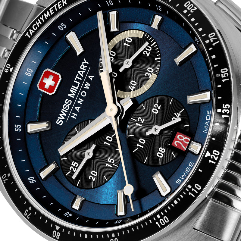DEFENDER Blue Stainless Steel 42mm Herren Leder Armband -  Swiss Made