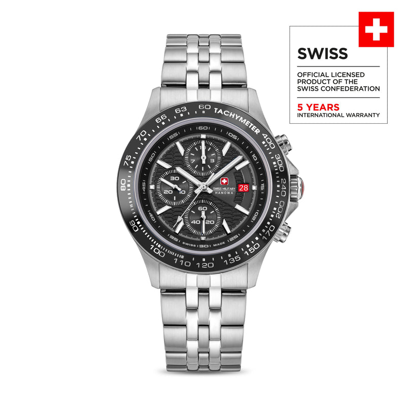 Orologio cronografo da uomo Swiss Military Hanowa Orologio da polso Cronografo da uomo in acciaio inossidabile nero