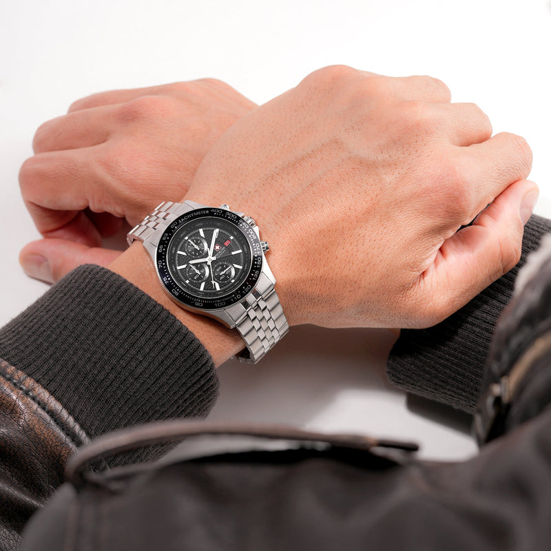 Orologio cronografo da uomo Swiss Military Hanowa Orologio da polso Cronografo da uomo in acciaio inossidabile nero