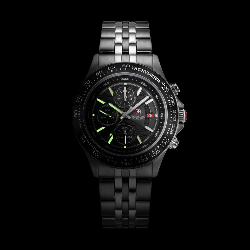 Orologio cronografo da uomo Swiss Military Hanowa Orologio da polso Cronografo da uomo in acciaio inossidabile nero