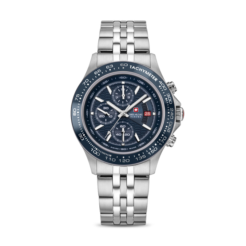 Orologio da uomo Swiss Military Hanowa con cronografo in acciaio inossidabile blu/argento