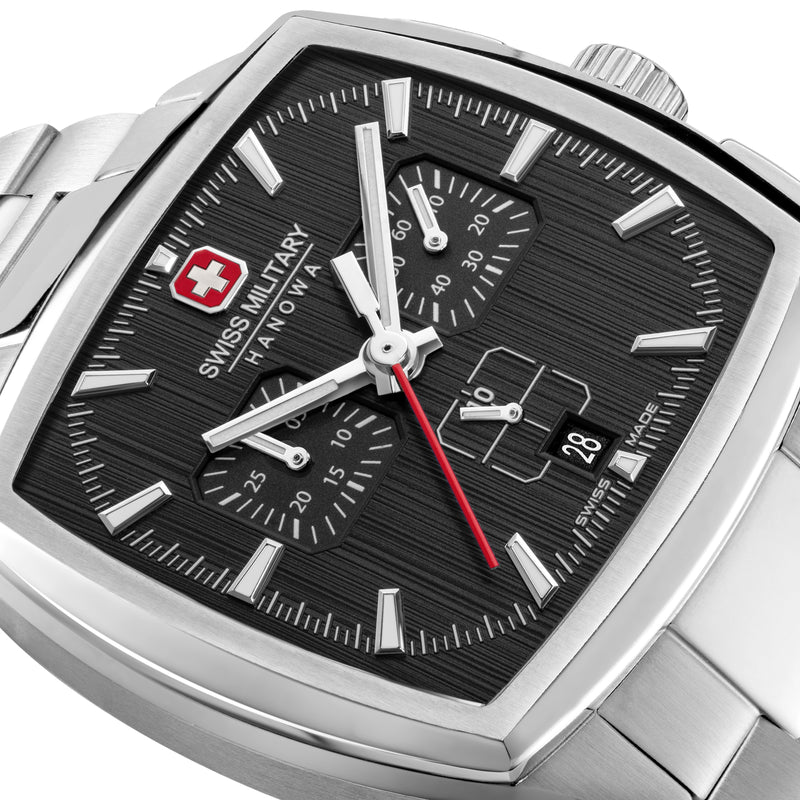 Orologio da uomo Swiss Military Hanowa cronografo in acciaio inossidabile nero 42 mm - ora, data e cronometro
