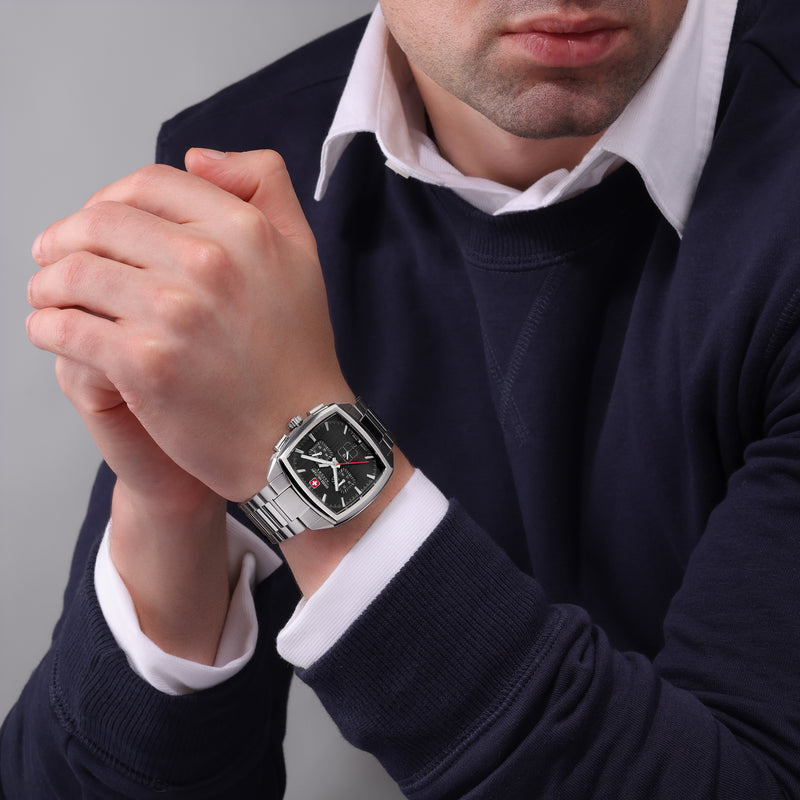 Orologio da uomo Swiss Military Hanowa cronografo in acciaio inossidabile nero 42 mm - ora, data e cronometro