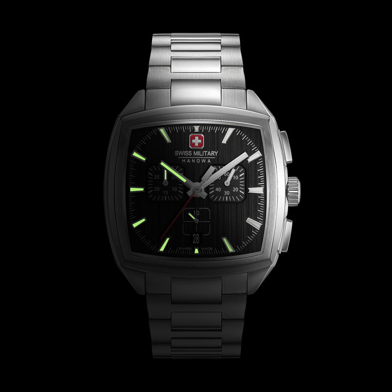 Orologio da uomo Swiss Military Hanowa cronografo in acciaio inossidabile nero 42 mm - ora, data e cronometro