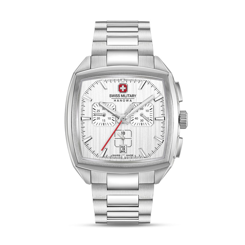 Swiss Military Hanowa Orologio da uomo Cronografo in acciaio inossidabile argento 42 mm - Prodotto in Svizzera - Orologio da uomo Cronografo - Orologio militare svizzero