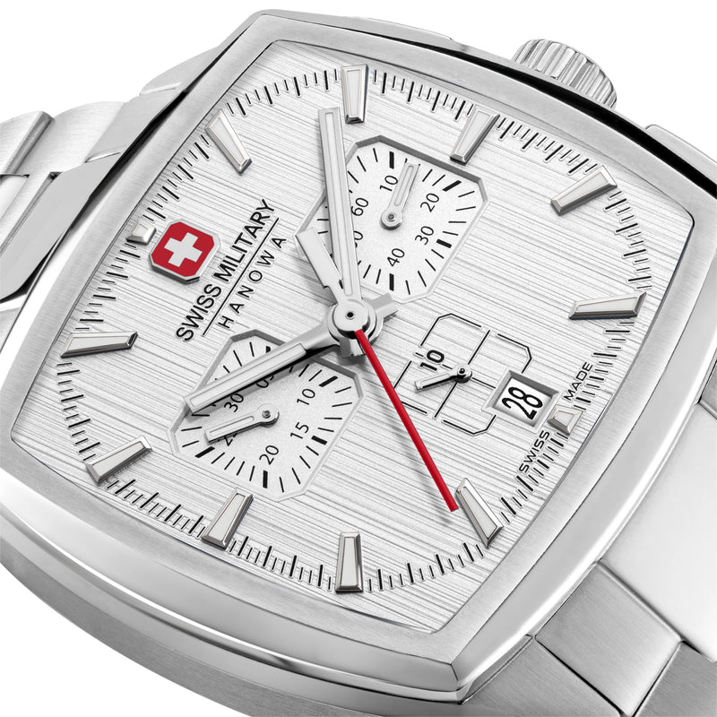 Swiss Military Hanowa Orologio da uomo Cronografo in acciaio inossidabile argento 42 mm - Prodotto in Svizzera - Orologio da uomo Cronografo - Orologio militare svizzero