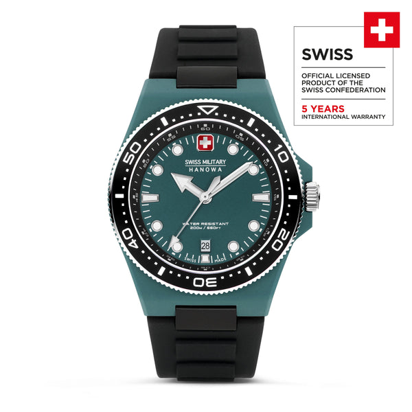Swiss Military Hanowa Orologio analogico unisex Verde/Nero 42 mm Acciaio inossidabile/silicone Orologi da uomo Orologi da donna Swiss Made