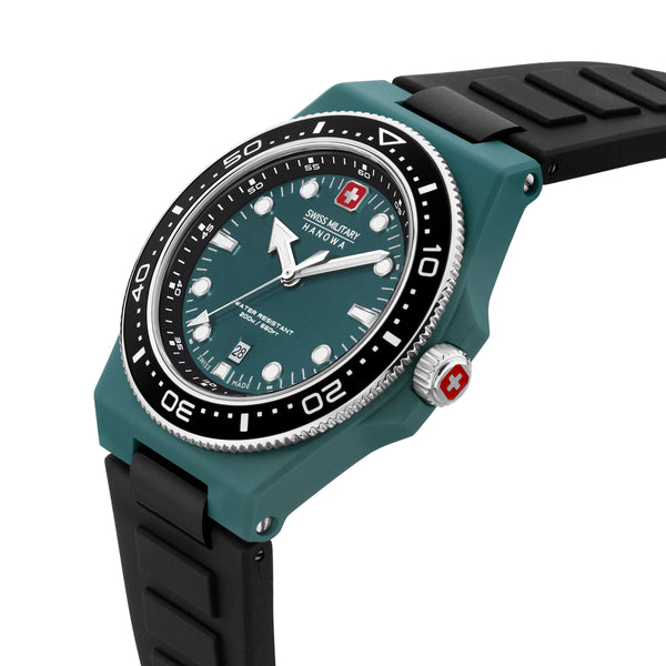 Swiss Military Hanowa Orologio analogico unisex Verde/Nero 42 mm Acciaio inossidabile/silicone Orologi da uomo Orologi da donna Swiss Made